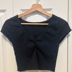 Classic Black V-Neck Short Sleeve Crop Top
